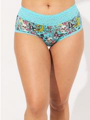 Second Skin Mid-Rise Cheeky Lace Trim Panty, EVERYTHING TATTOO BLUE RADIANCE, alternate