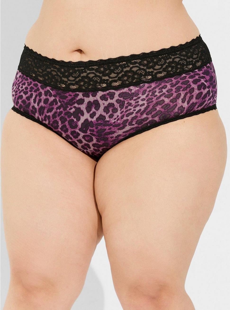 Second Skin Mid-Rise Cheeky Lace Trim Panty, CLASSIC LEOPARD GRAPE ROYALE, alternate