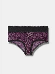 Second Skin Mid-Rise Cheeky Lace Trim Panty, CLASSIC LEOPARD GRAPE ROYALE, hi-res