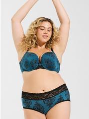 Second Skin Mid-Rise Cheeky Lace Trim Panty, SKULL DAMASK BOUQUET LEGION BLUE, hi-res