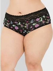 Plus Size Second Skin Mid-Rise Cheeky Lace Trim Panty, TATTOO SINK TOSS RICH BLACK, alternate