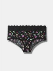 Plus Size Second Skin Mid-Rise Cheeky Lace Trim Panty, TATTOO SINK TOSS RICH BLACK, hi-res