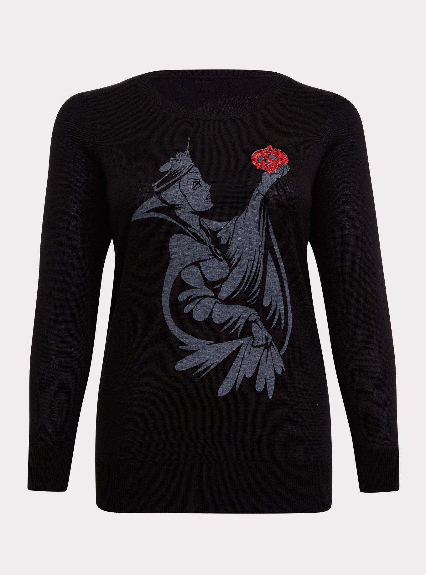 Disney Villains Black Evil Queen Sequin Apple Sweater, DEEP BLACK, hi-res