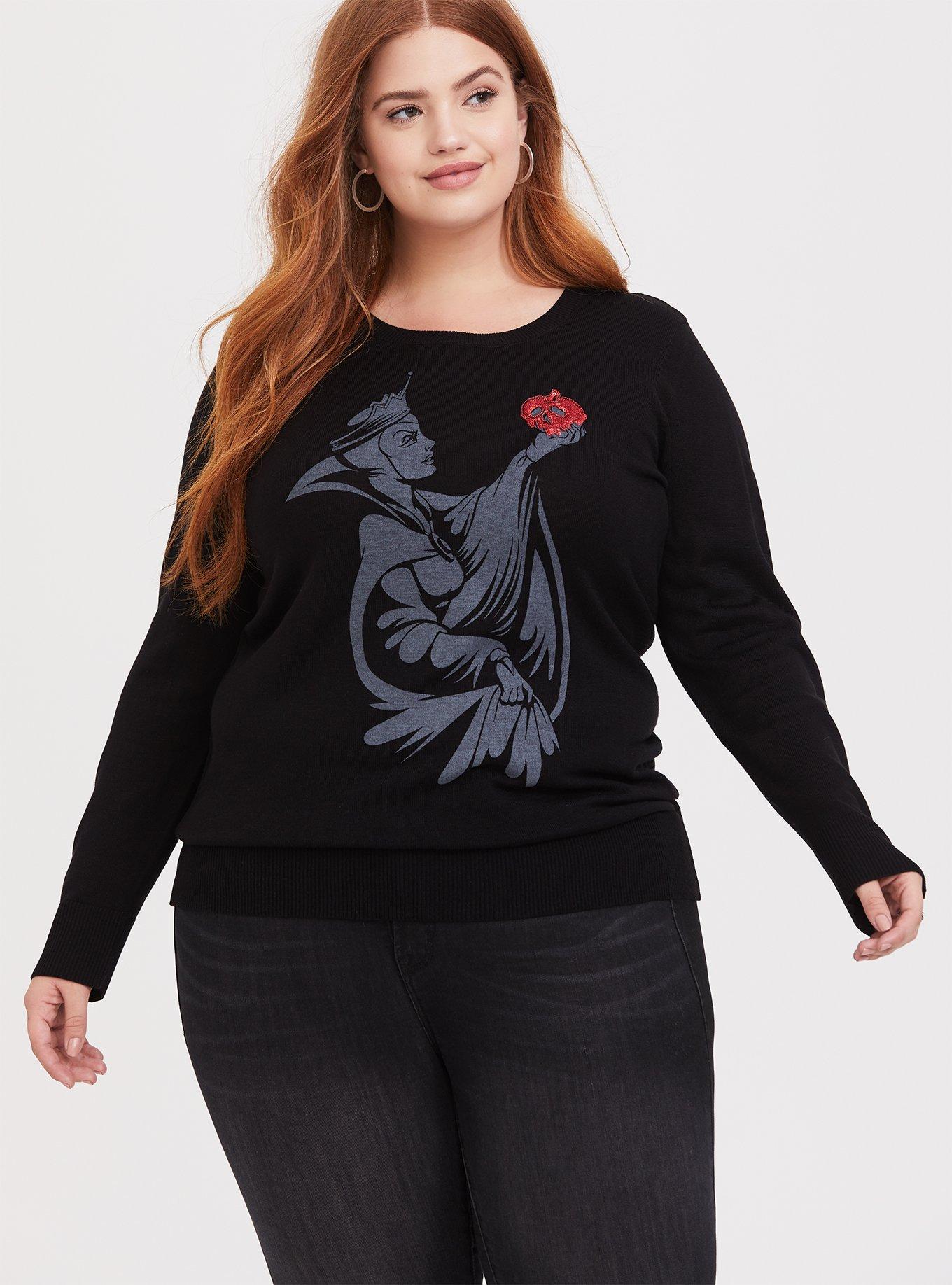 Disney Villains Black Evil Queen Sequin Apple Sweater, DEEP BLACK, hi-res