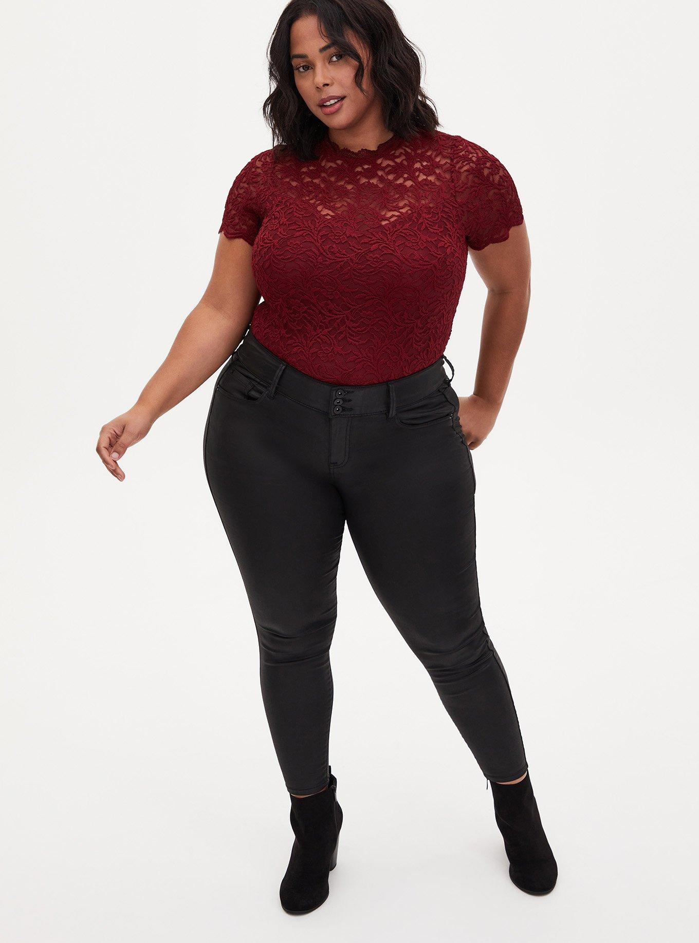 Plus size black hot sale coated jeans