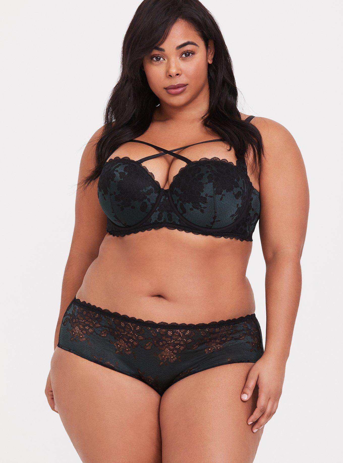 Plus Size - Two Tone Lace Mid-Rise Hipster Cage Back Panty - Torrid