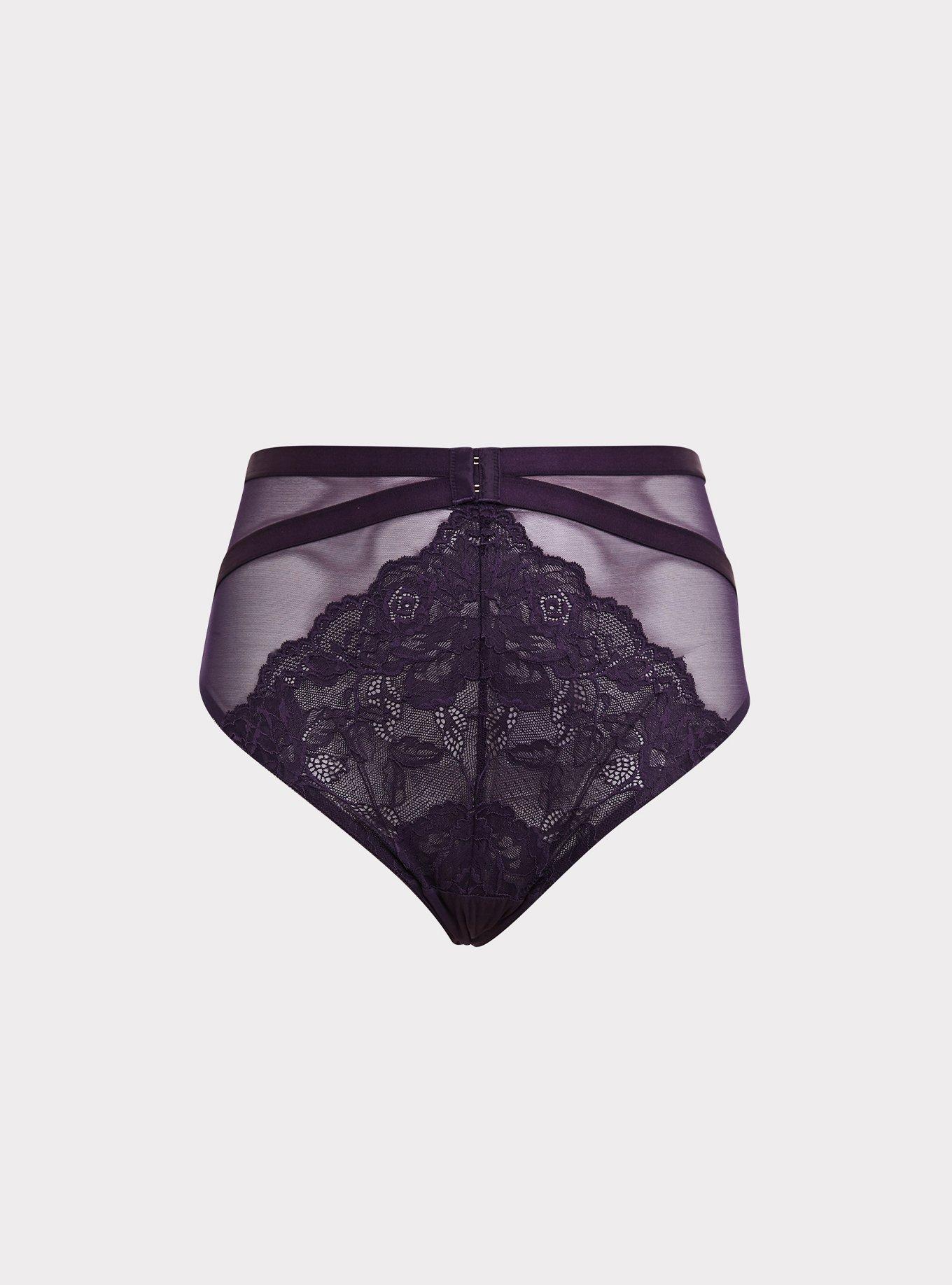 Plus Size - Dark Purple Mesh & Lace High Waist Thong Panty - Torrid
