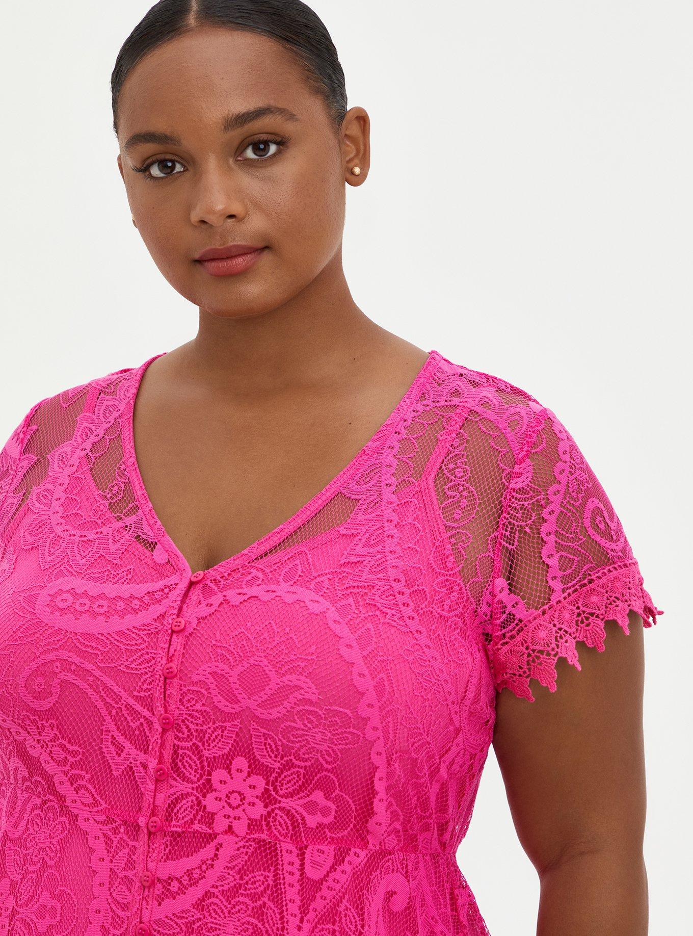 Mini Lace Button-Front Shirt Dress, PINK, alternate