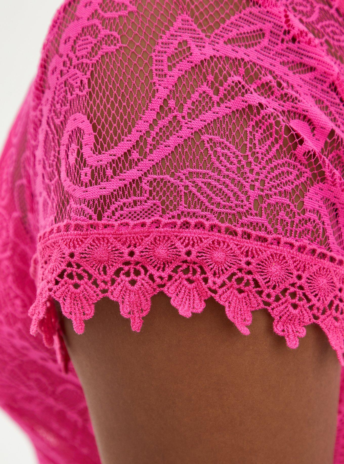 Mini Lace Button-Front Shirt Dress, PINK, alternate