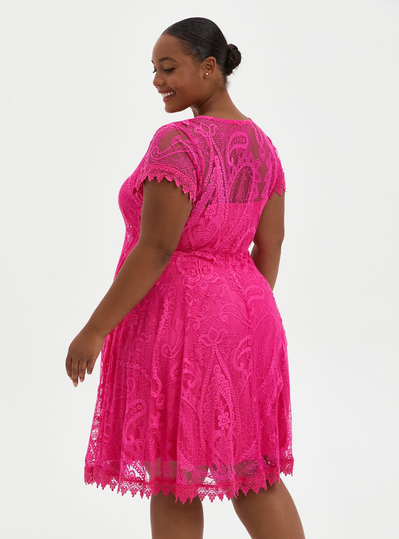 Mini Lace Button-Front Shirt Dress, PINK, alternate