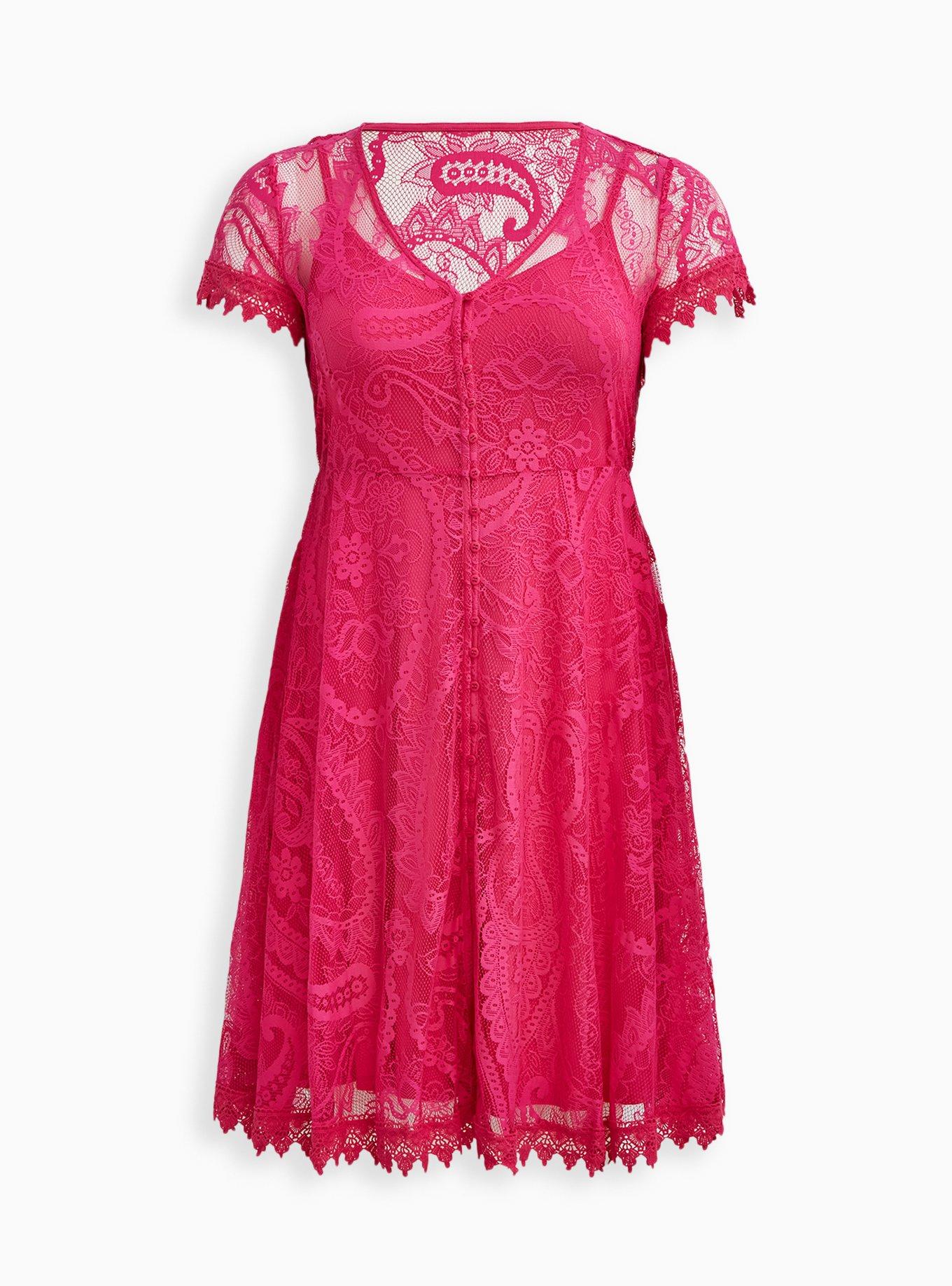 Mini Lace Button-Front Shirt Dress, PINK, hi-res