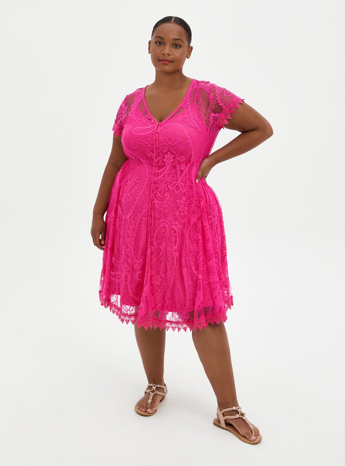 Mini Lace Button-Front Shirt Dress, PINK, hi-res