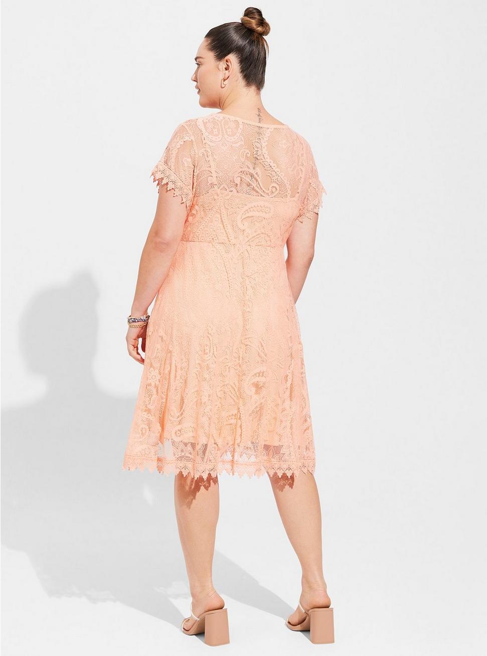 Mini Lace Button-Front Shirt Dress, SALMON, alternate