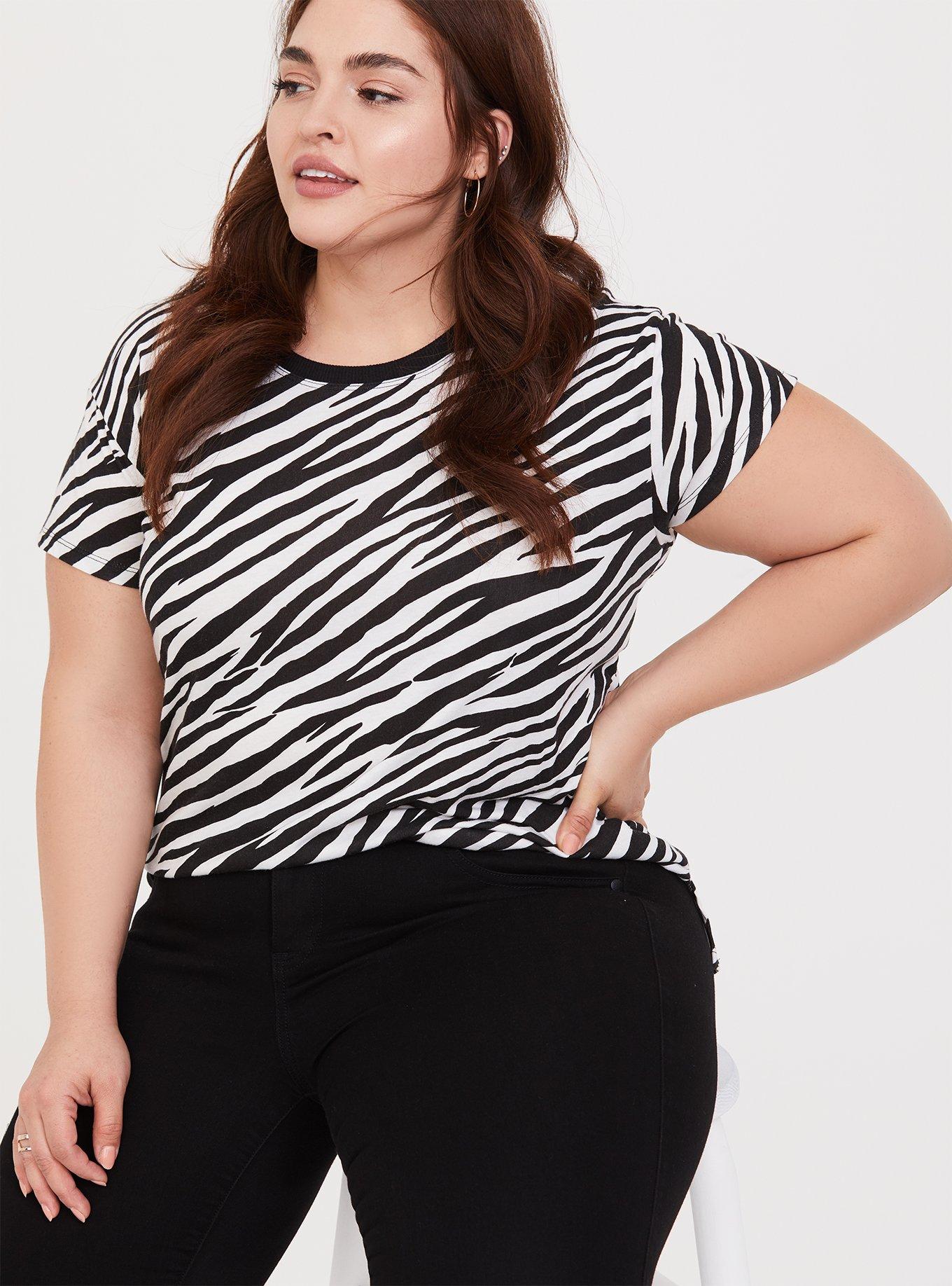 Plus Size Zebra Relaxed Boyfriend Tee, ZEBRA BLACK, alternate