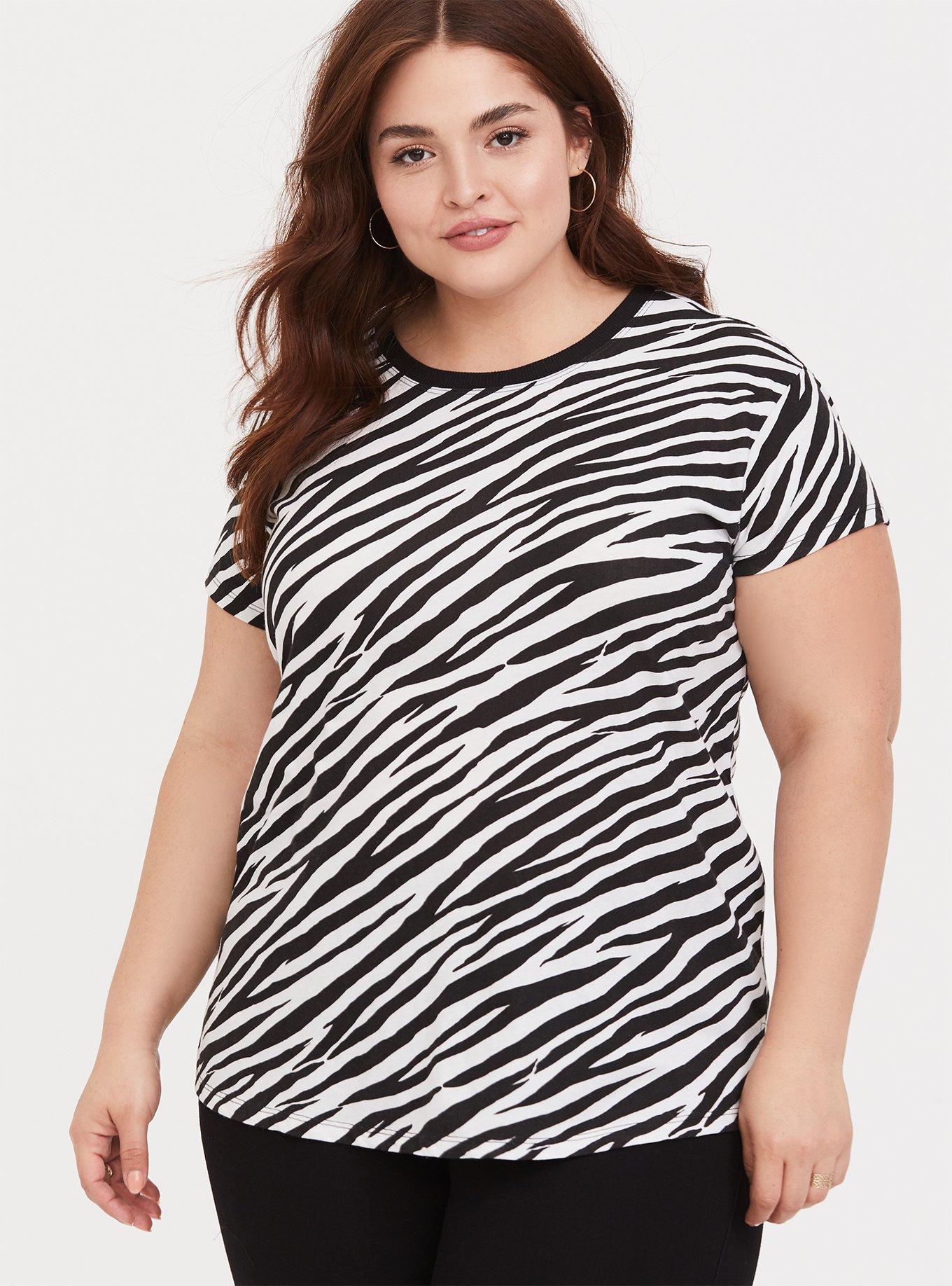 Plus Size Zebra Relaxed Boyfriend Tee, ZEBRA BLACK, hi-res