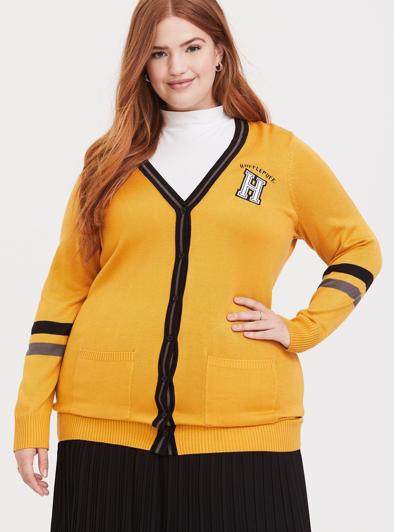 Harry Potter Women's Plus 3X Hufflepuff Checkered Cardigan Sweater