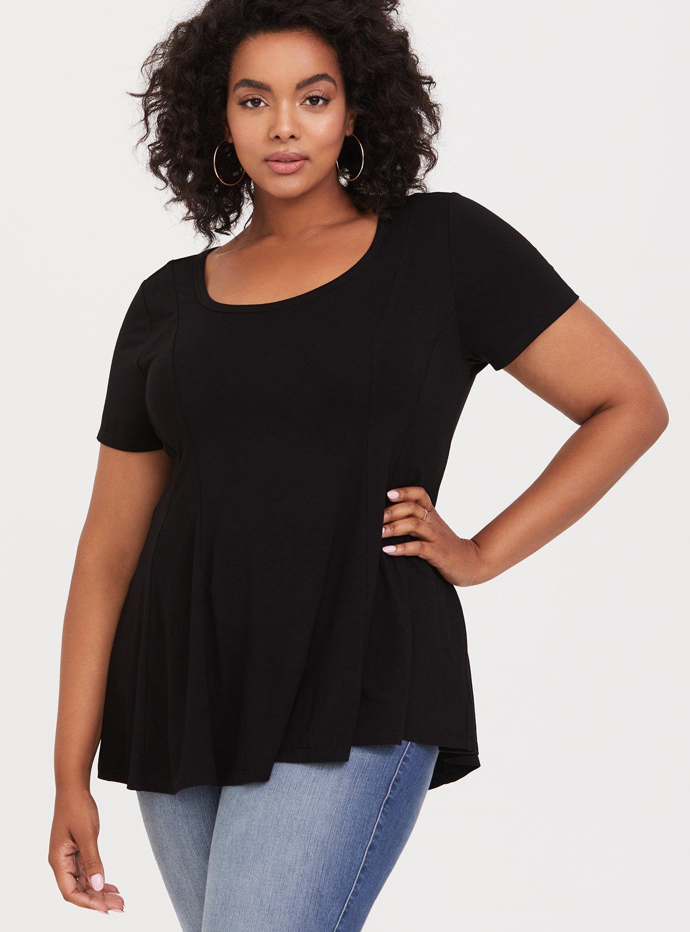 Plus Size - Super Soft Scoop Neck Seamed Fit And Flare Tee