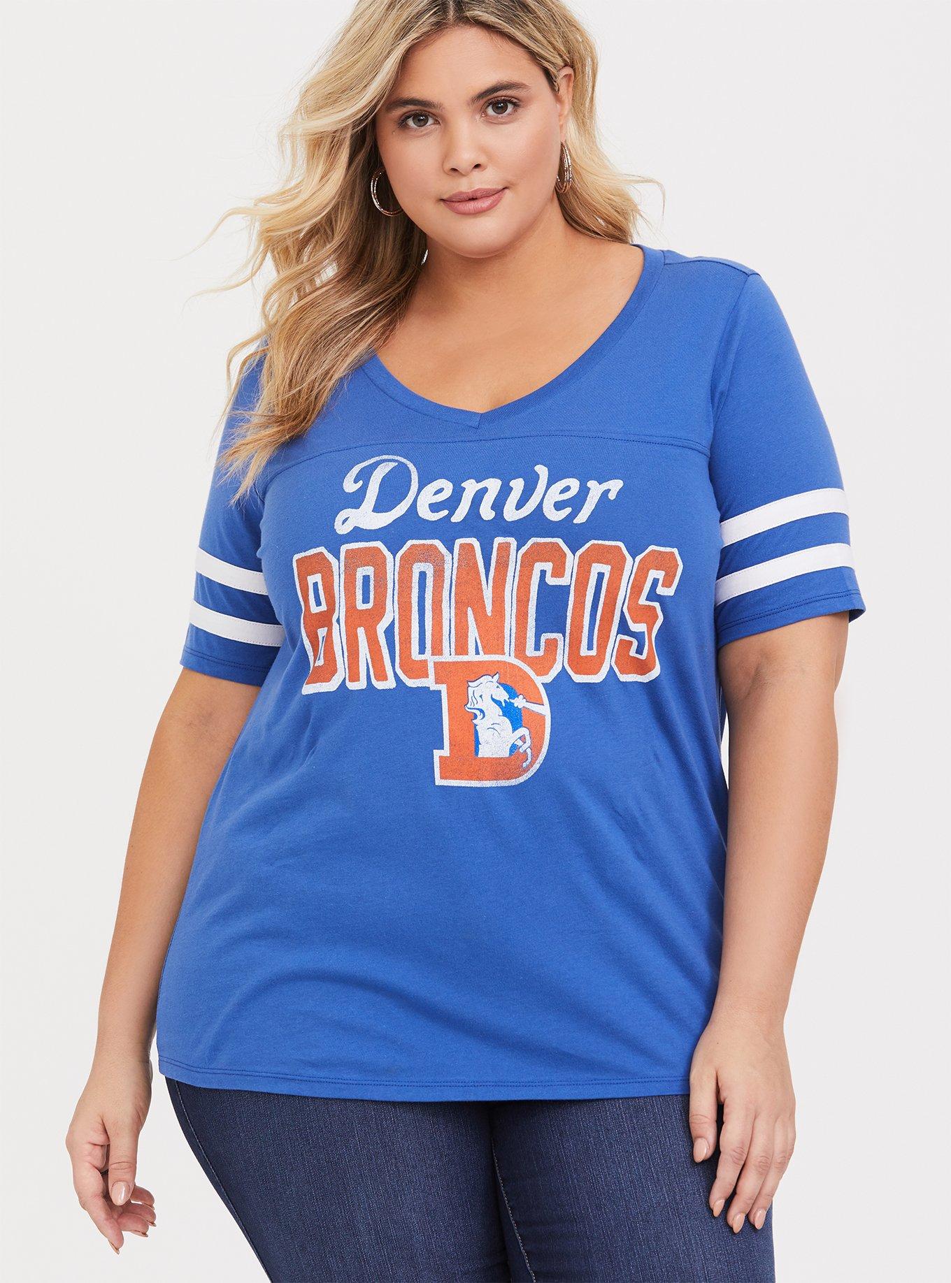 Plus Size - NFL Denver Broncos Blue V-Neck Football Tee - Torrid