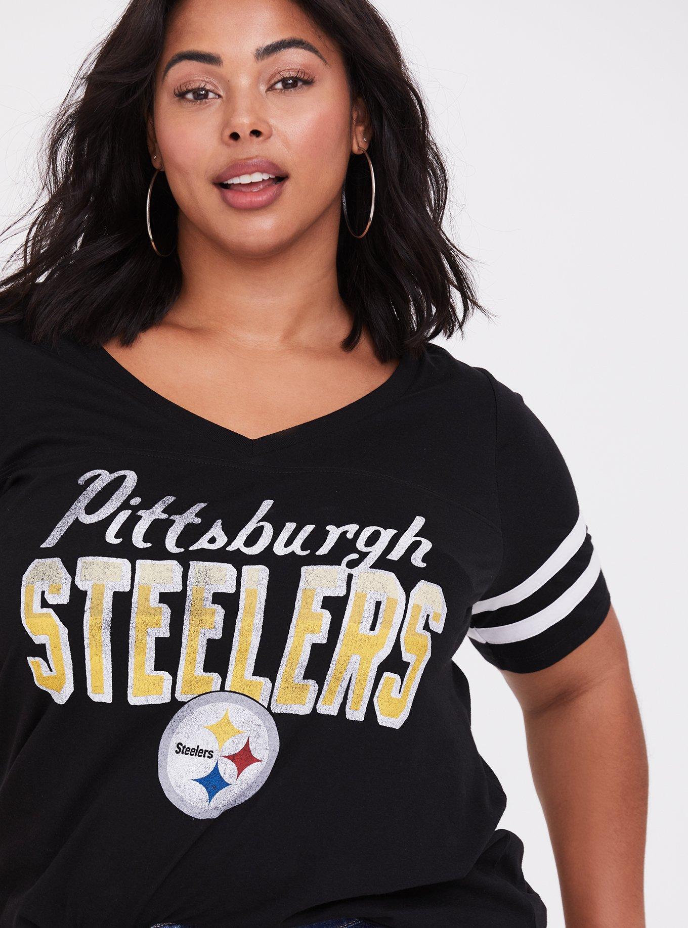 Plus Size - NFL Pittsburgh Steelers Black V-Neck Football Tee - Torrid