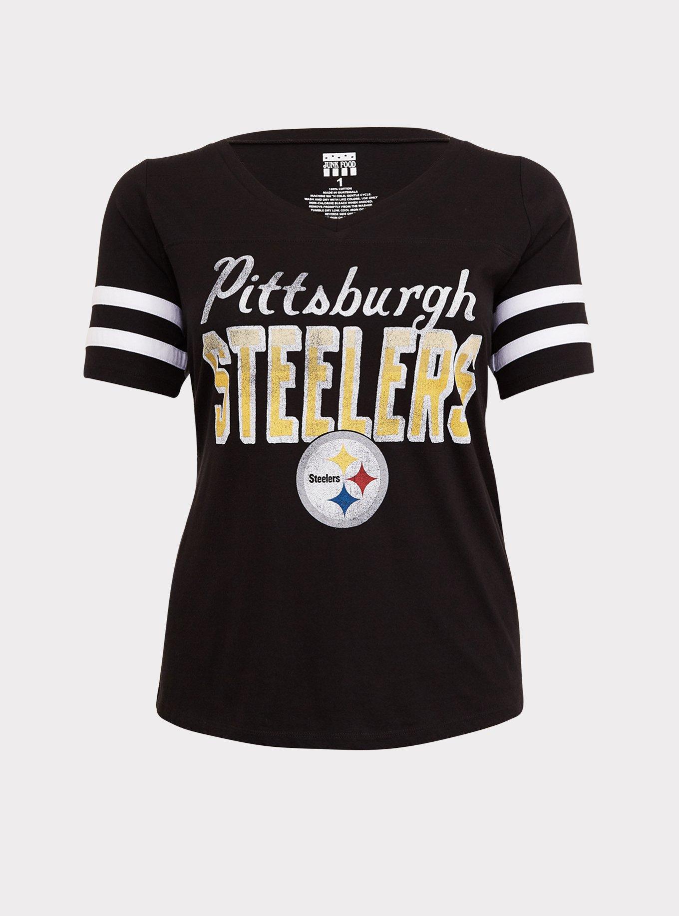 Pittsburgh Steelers Women Short Sleeve T Shirt Loose V-Neck 