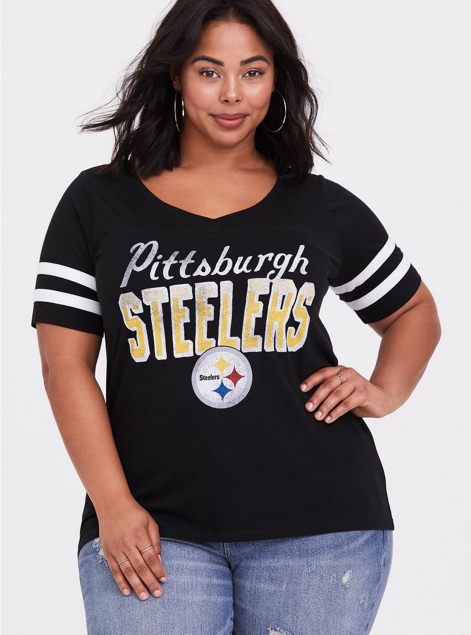 Plus Size - NFL Pittsburgh Steelers Black V-Neck Football Tee - Torrid