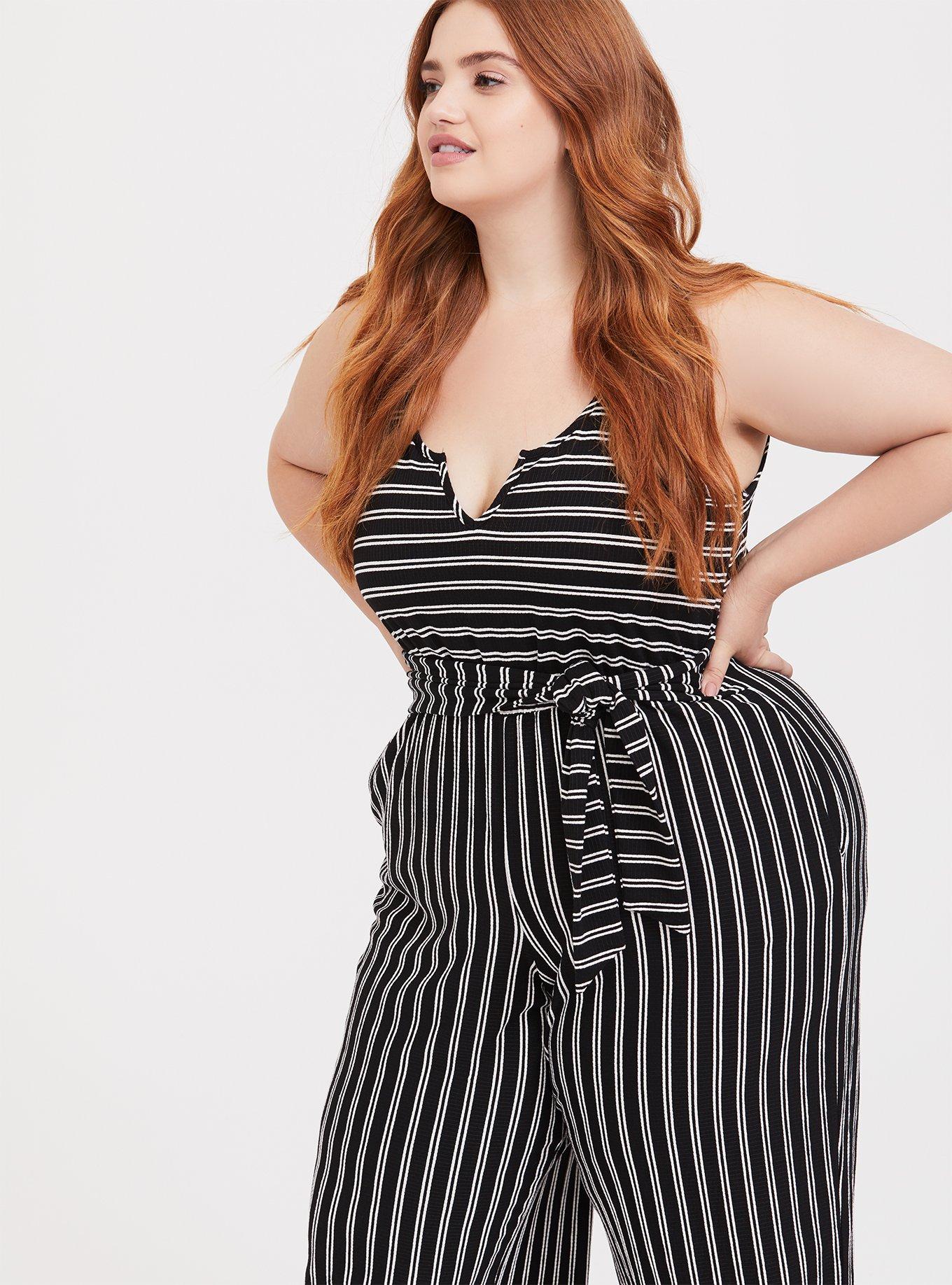 Black & White Stripe Rib Culotte Jumpsuit, STRIPE WHITE, alternate
