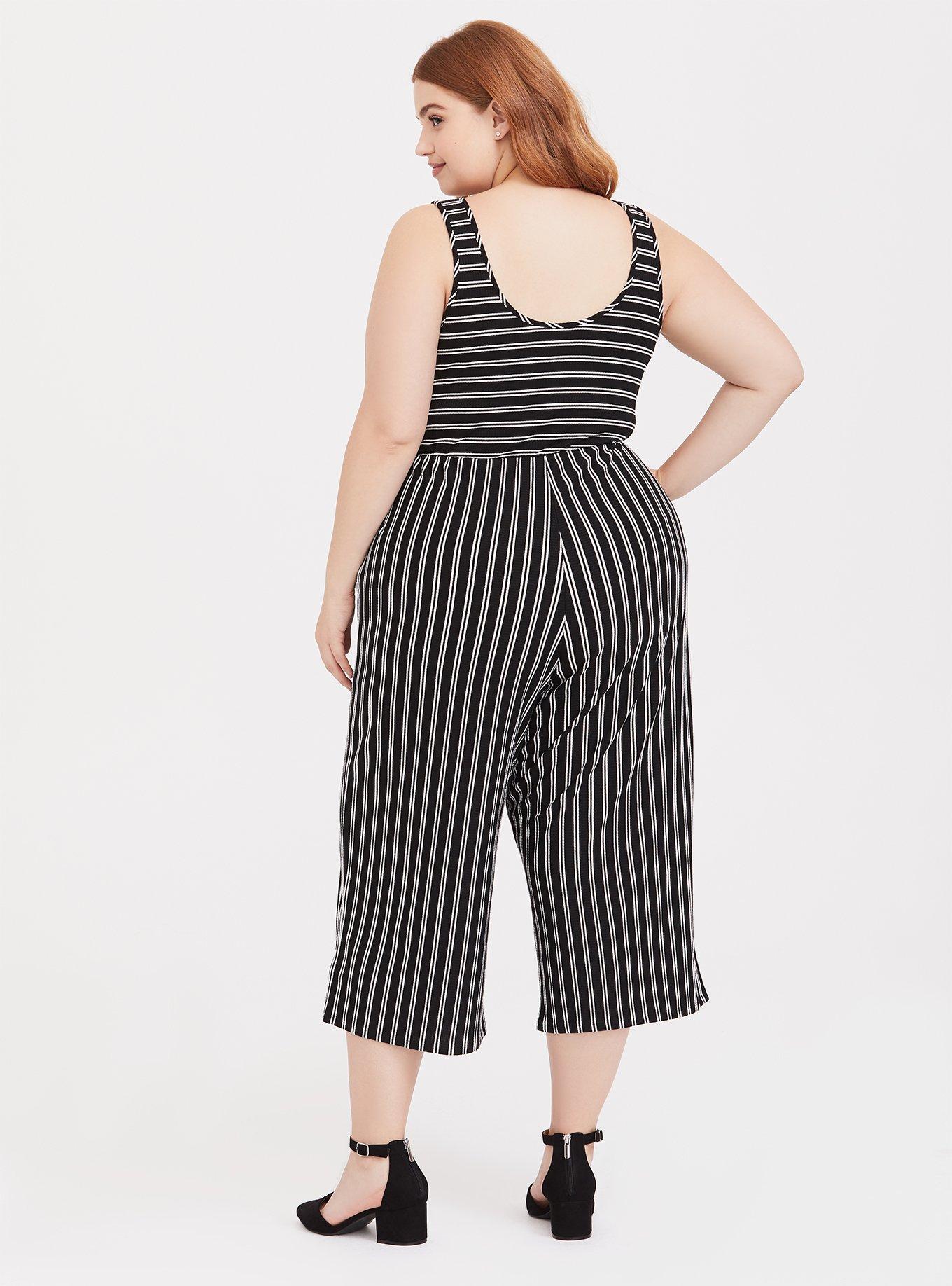 Black & White Stripe Rib Culotte Jumpsuit, STRIPE WHITE, alternate