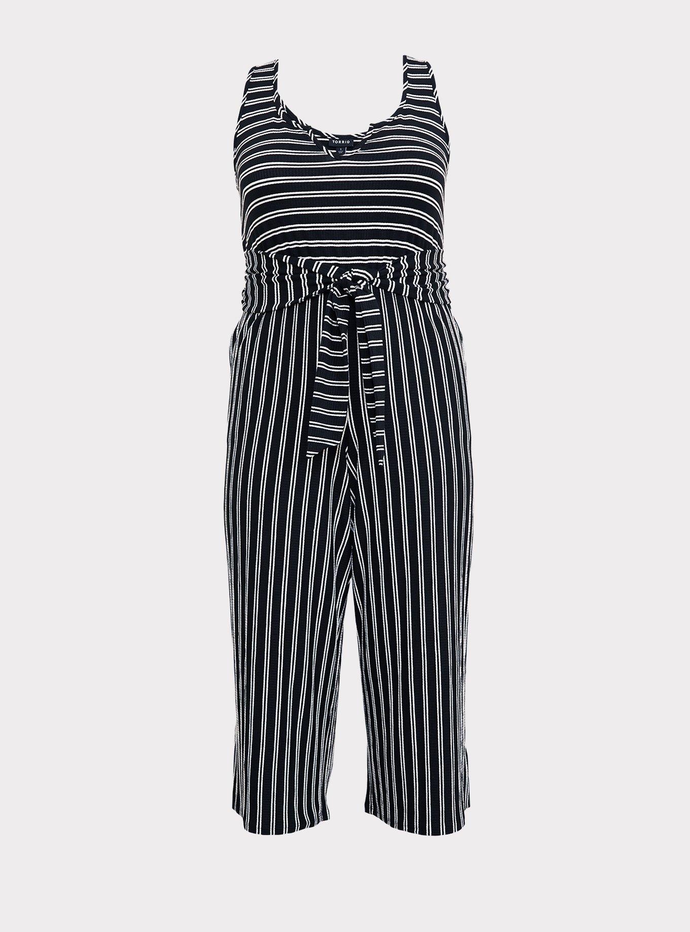 Black and white striped culotte jumpsuit online