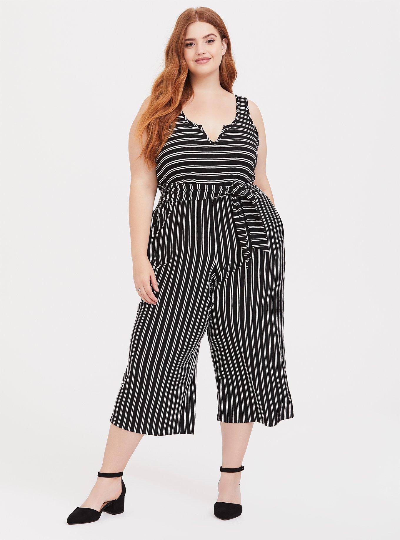 White - Black Torrid & Plus Stripe Jumpsuit - Culotte Size Rib