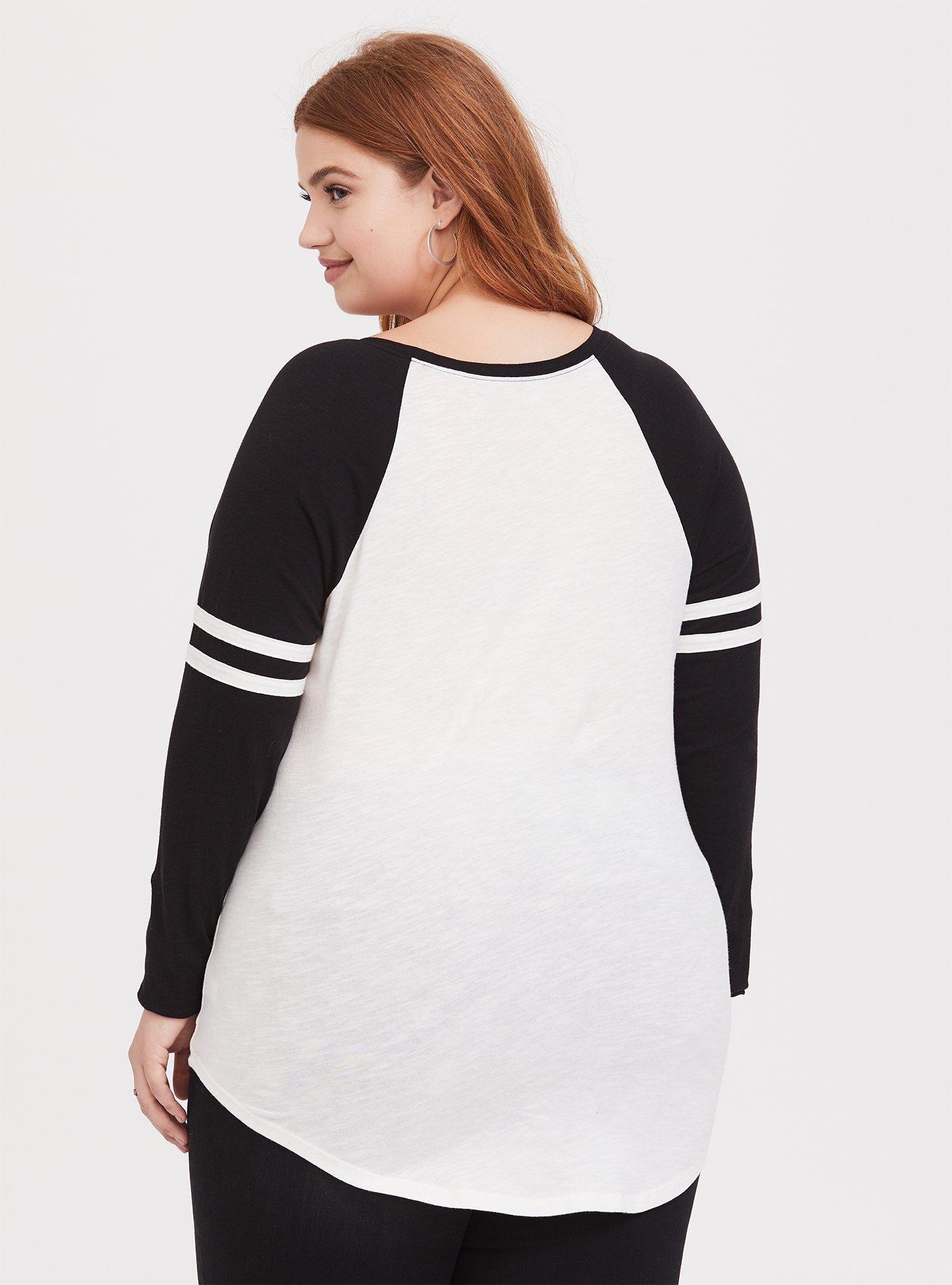 Plus Size Harry Potter Hogwarts Crest White Football Raglan Top, IVORY BLACK, alternate