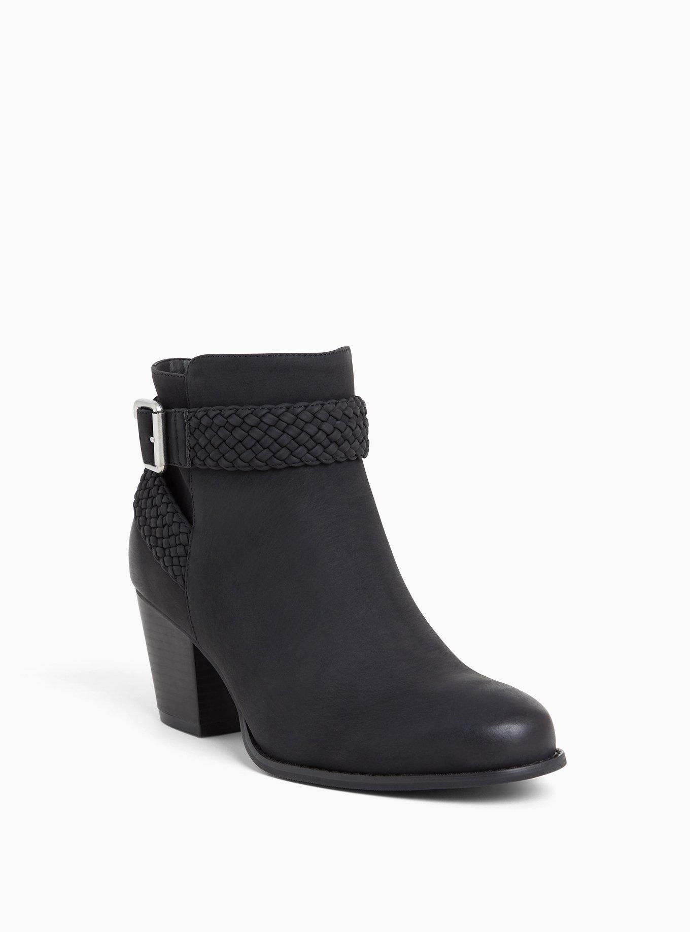 Faux Leather Braided Bootie (WW), BLACK, hi-res