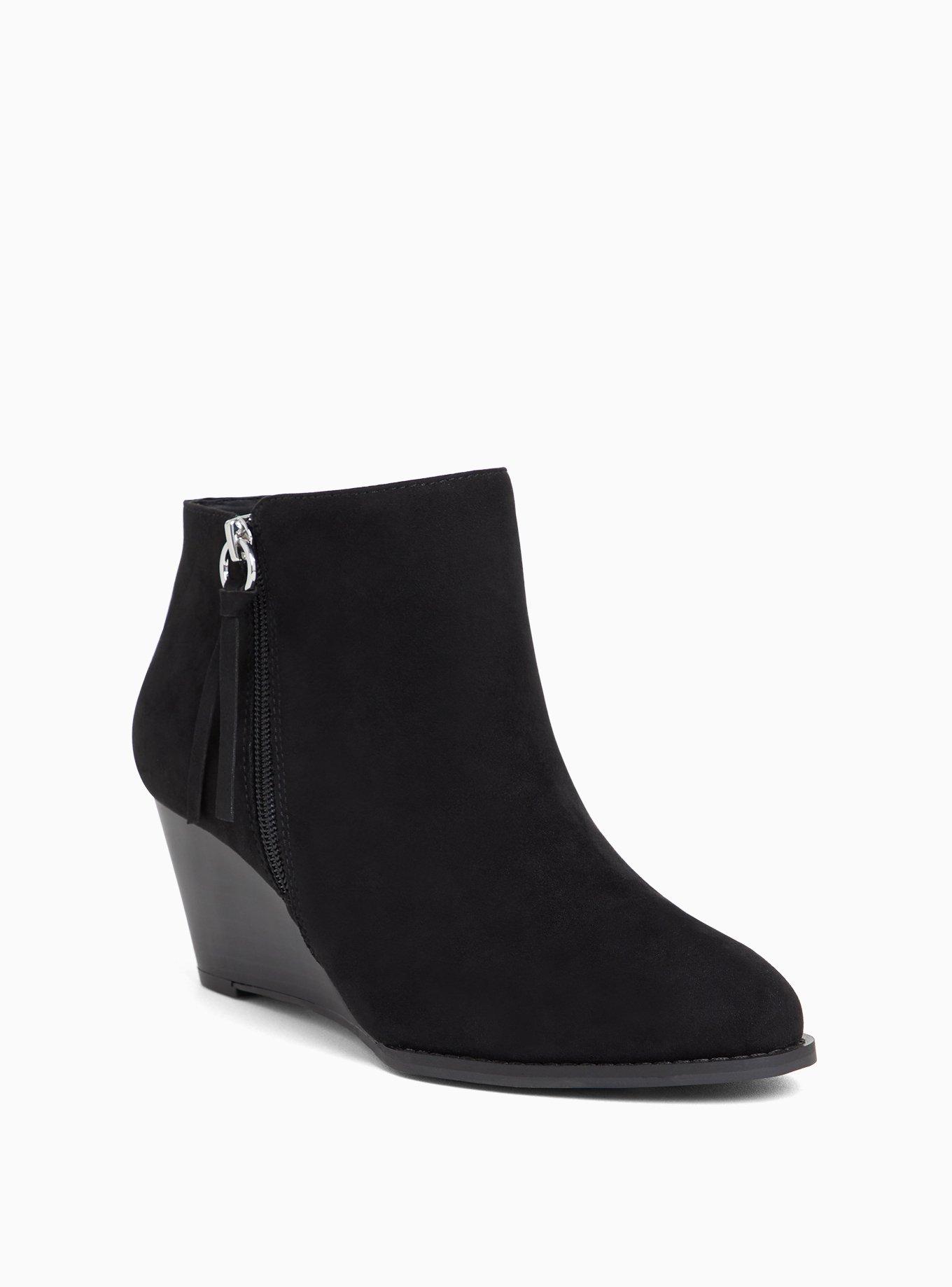 Plus Size Faux Suede Wedge Bootie (WW), BLACK, hi-res