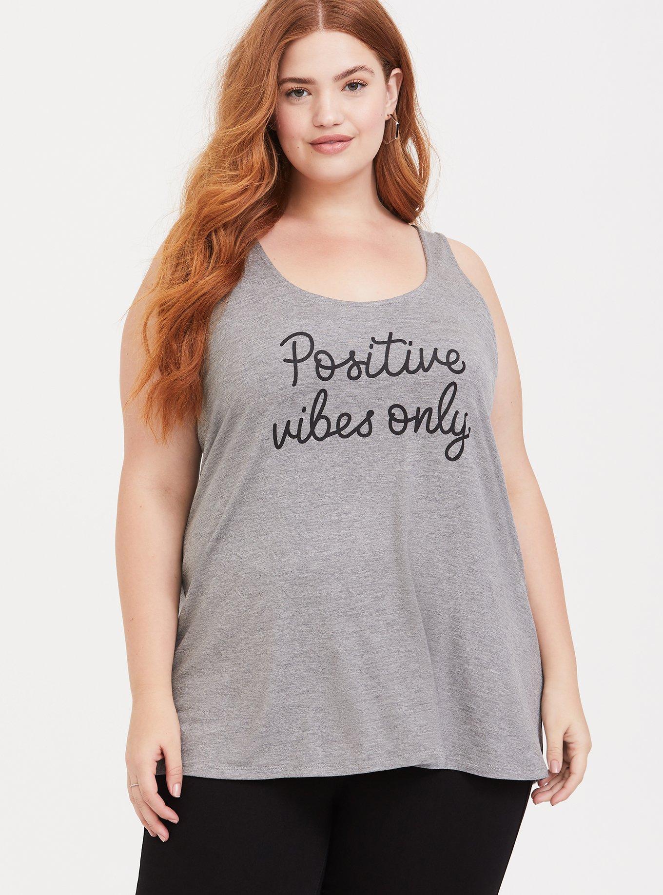 Plus Size - Grey Positive Vibes Strappy Back Tank - Torrid