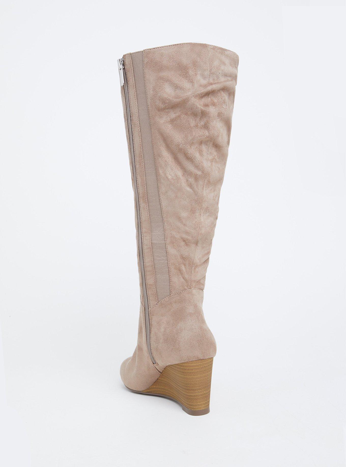 Grey Faux Suede Slouchy Knee-High Wedge Boot (Wide Width), GREY, alternate