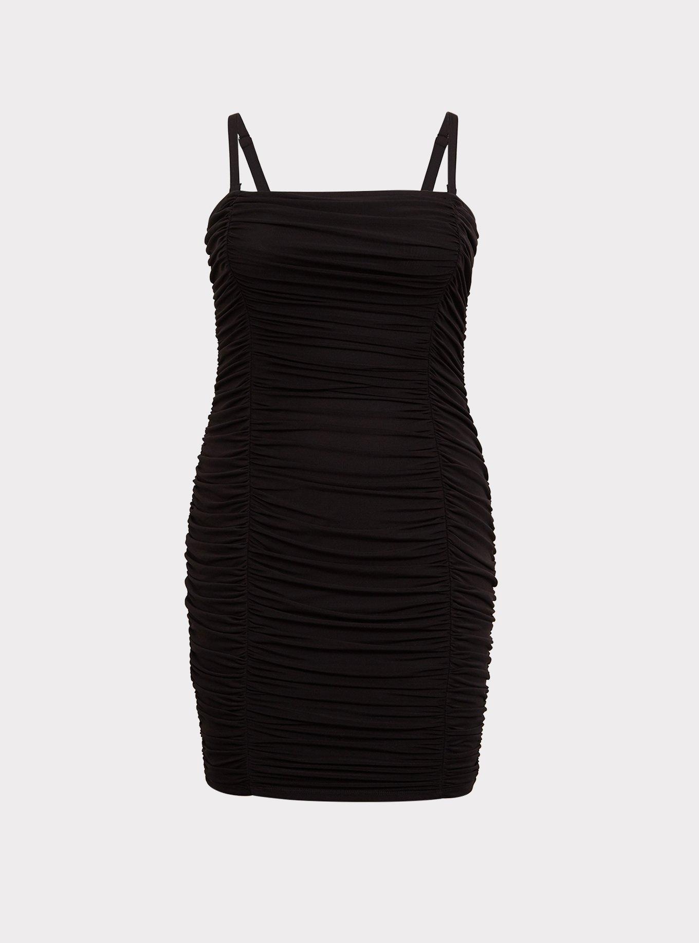 Shape Black Strappy Ruched Mesh Bodycon Dress