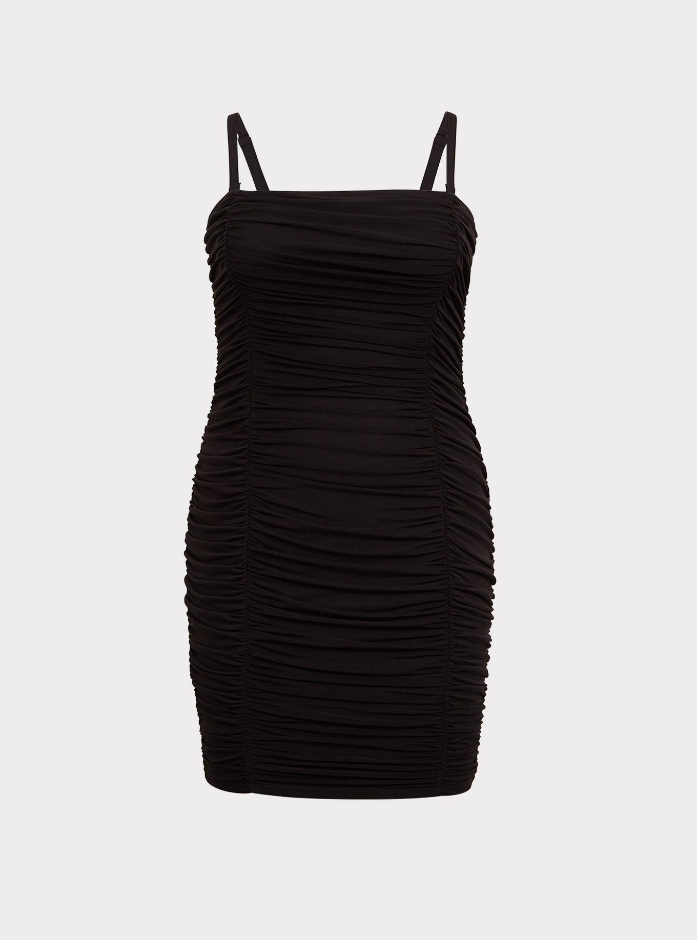Black Mesh Ruched Mini Bodycon Dress, , hi-res