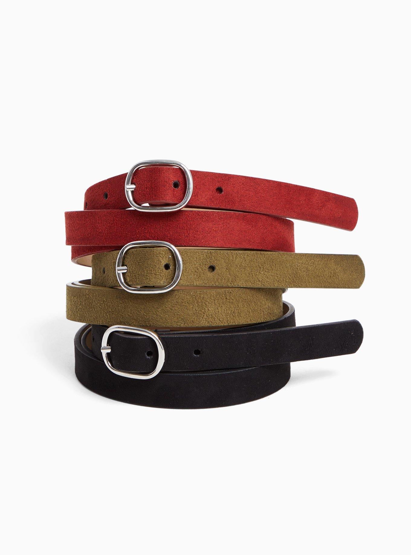 Faux Leather & Silver-Tone Buckle Belt - Pack of 3, , hi-res