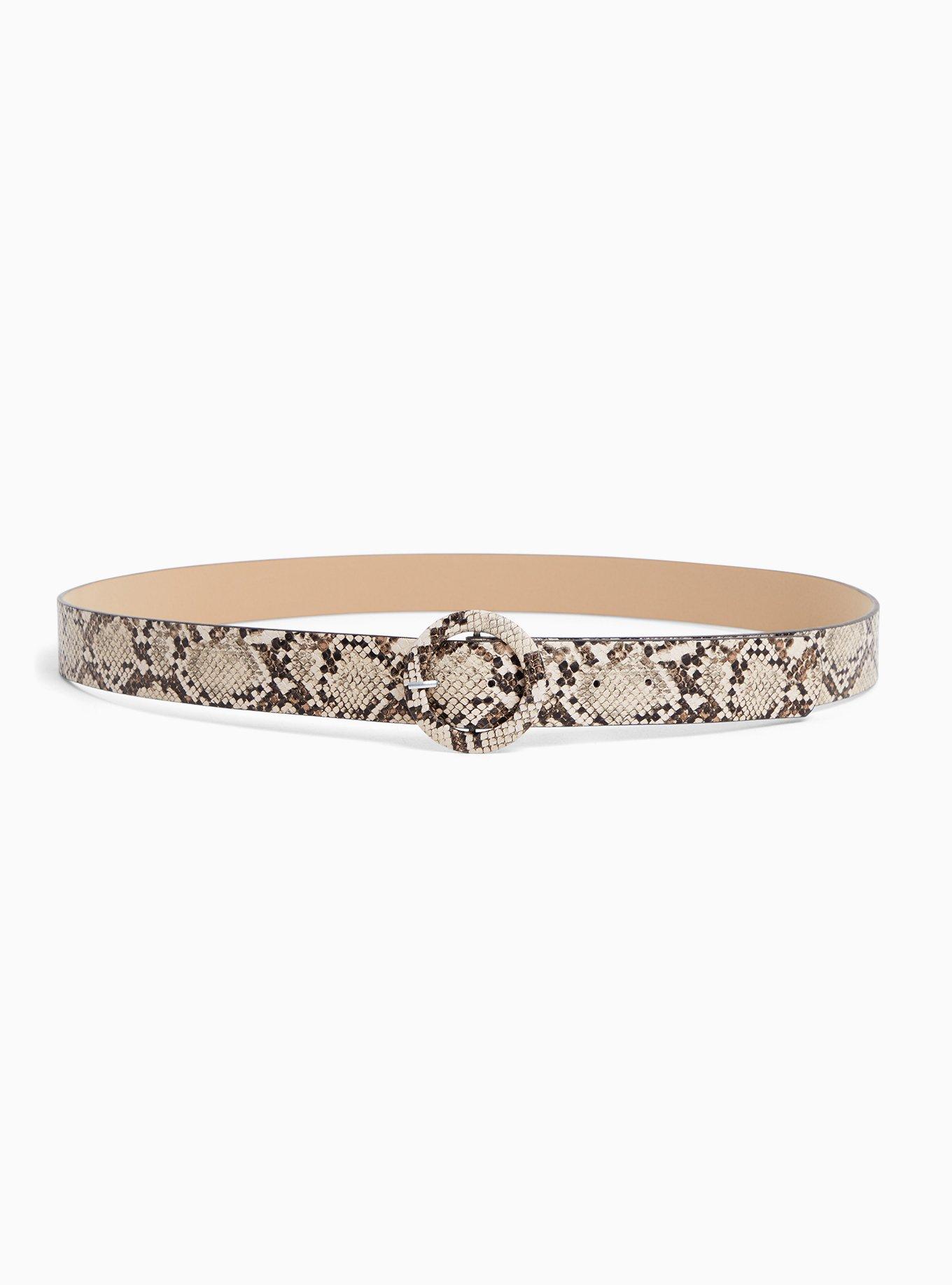 Taupe Snakeskin Print Faux Leather Belt, , alternate