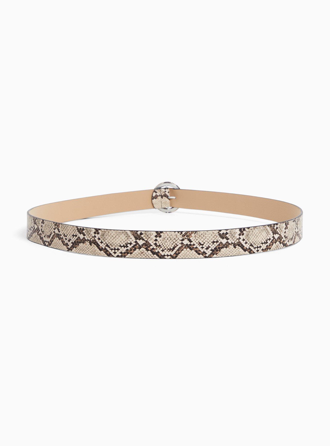 Taupe Snakeskin Print Faux Leather Belt, , alternate