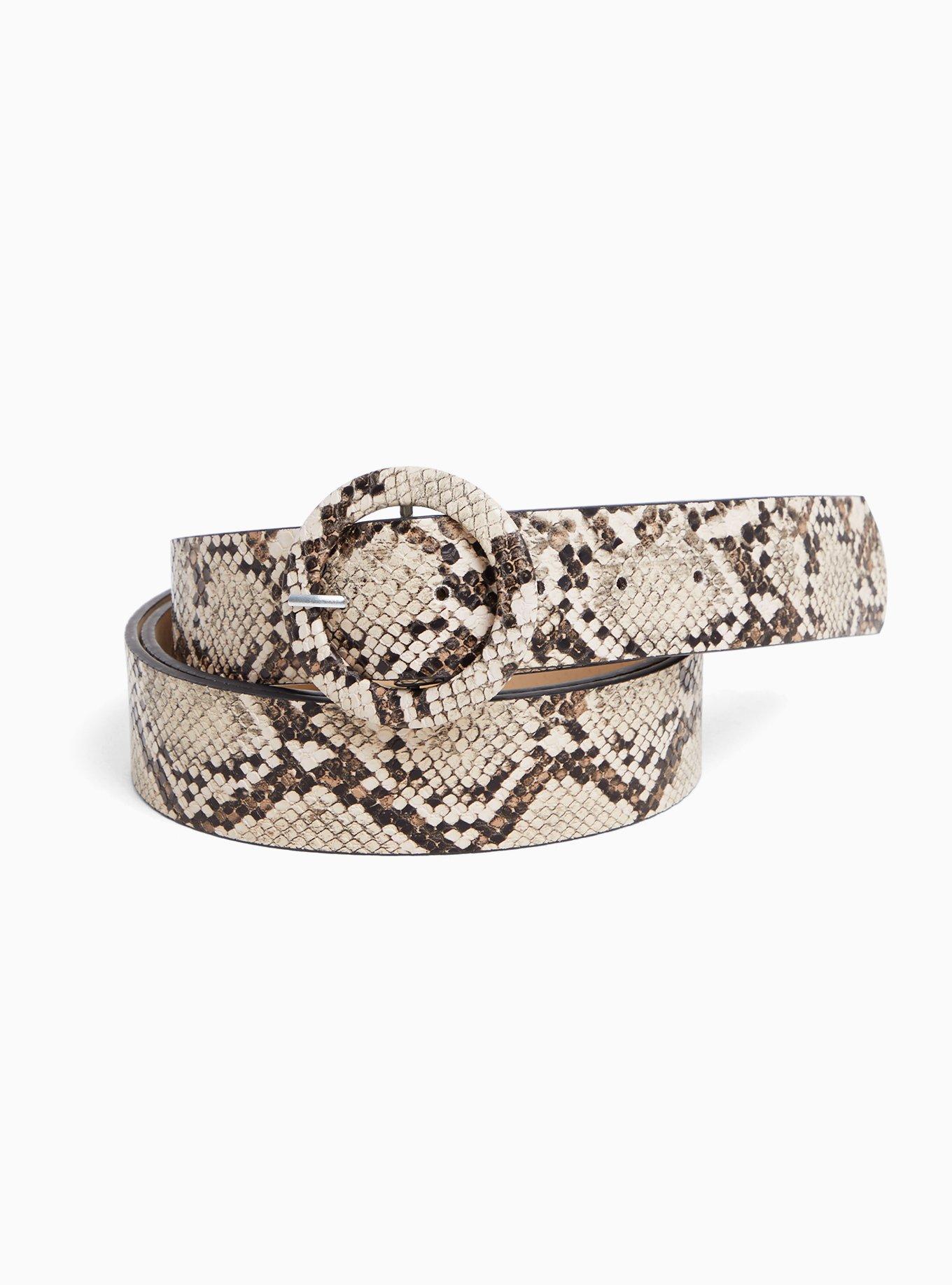 Taupe Snakeskin Print Faux Leather Belt, , hi-res
