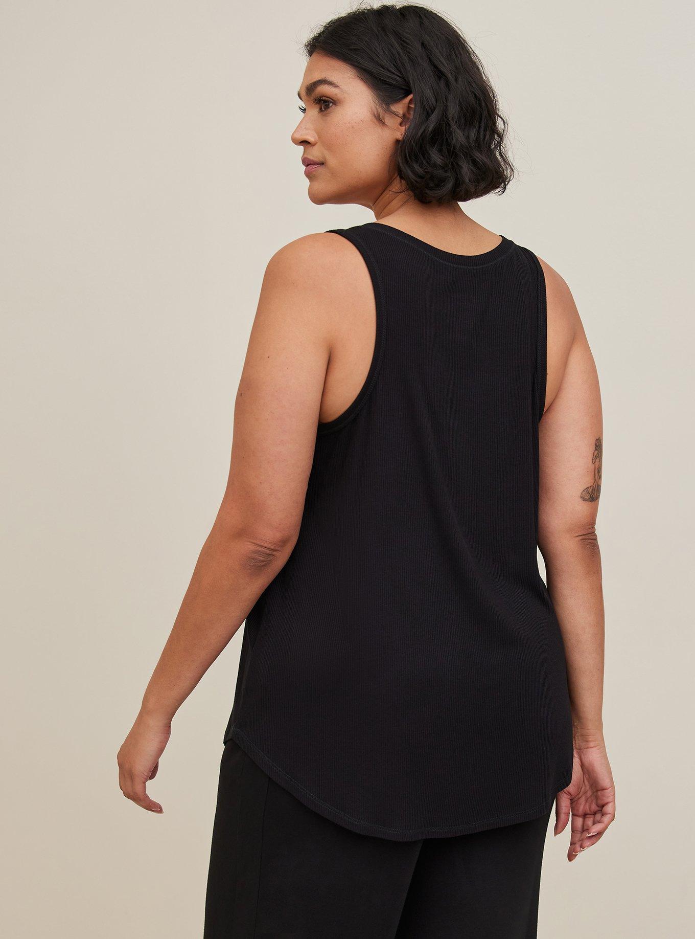 Plus Size Rib Henley Sleeveless Sleep Tank, DEEP BLACK, alternate