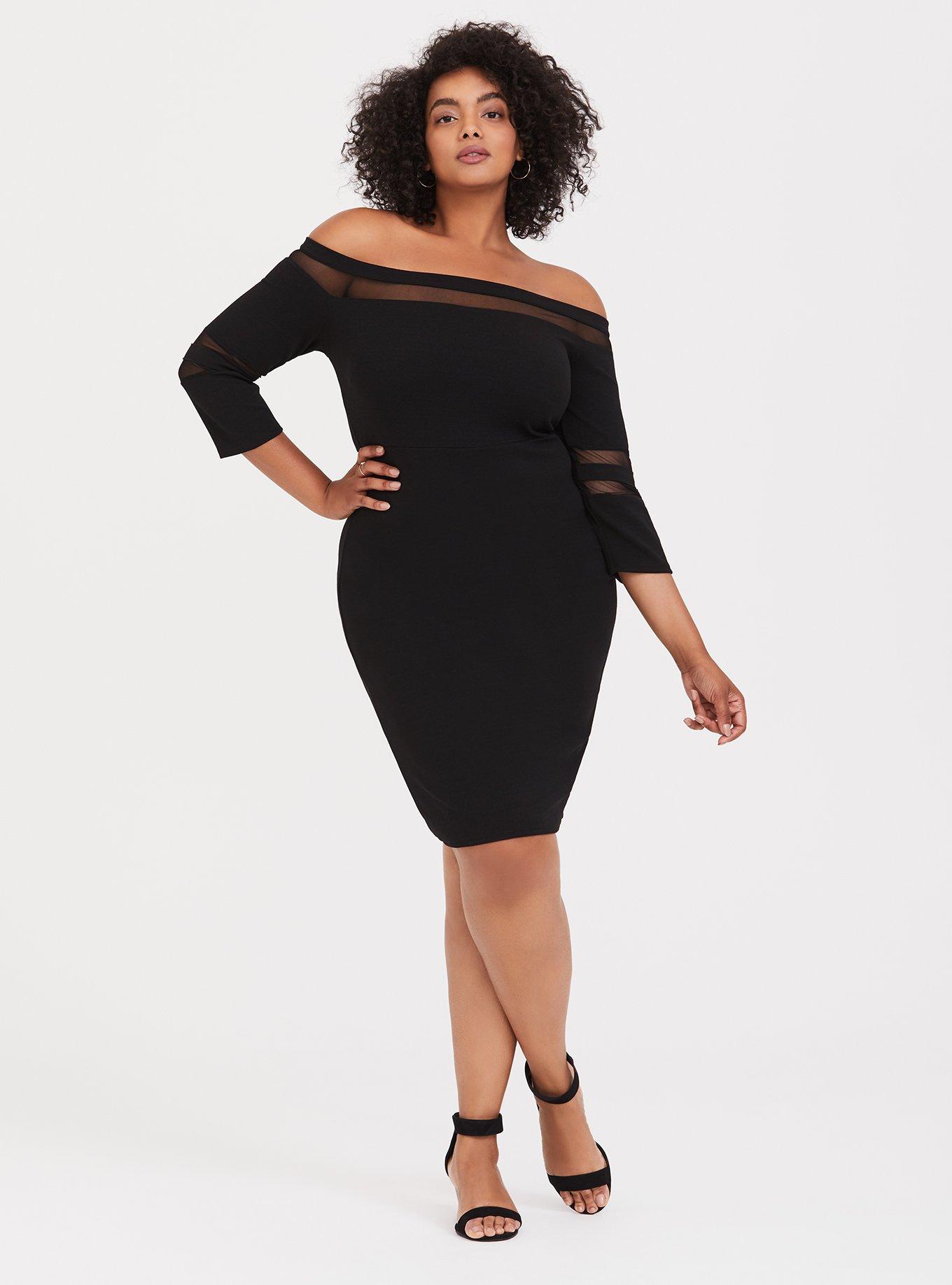 blue dress for baby girl Black Bodycon Dress Rib Jersey Tie Midi Off Shoulder main image 1