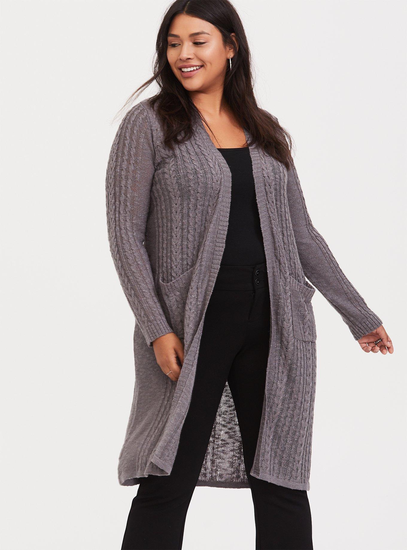 Women's Plus Size Longline Grey Cardigan