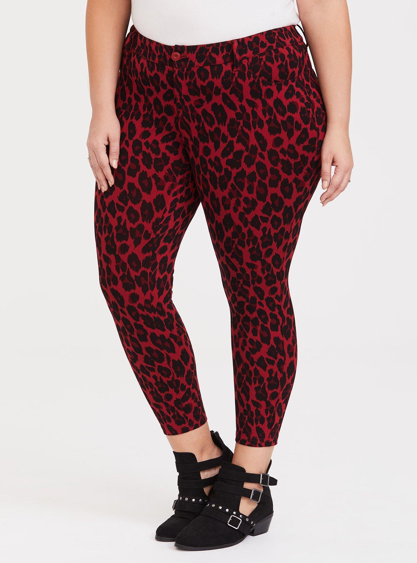 Plus Size - Ponte Stretch Ankle Skinny Pant - Red Leopard - Torrid