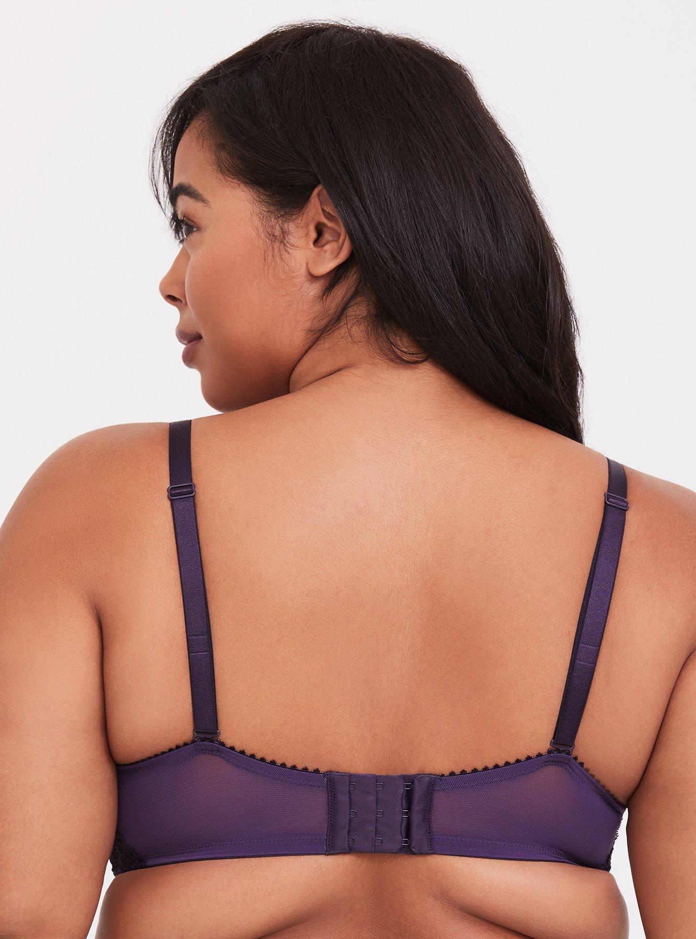 Plus Size Dark Purple Banded Lace Corset Push-Up Plunge Bra, PLUM PURPLE, alternate