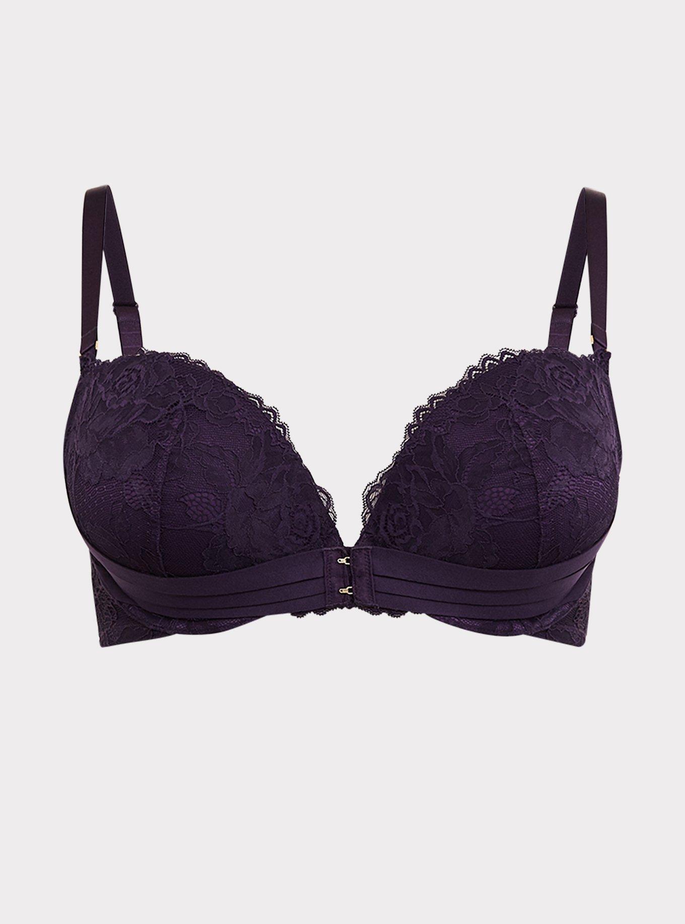 Plus Size - Dark Purple Banded Lace Corset Push-Up Plunge Bra - Torrid