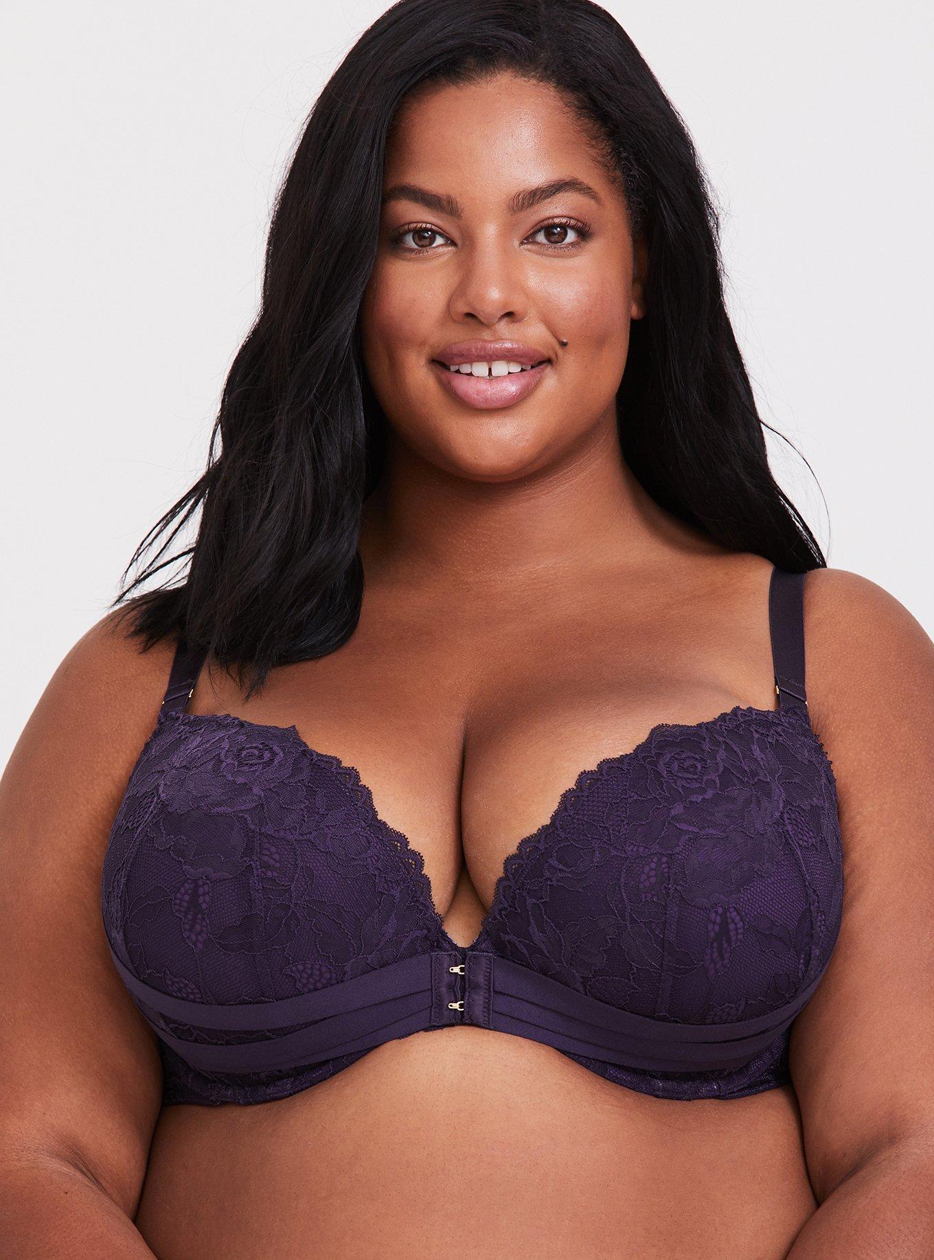 Plus Size - Dark Purple Banded Lace Corset Push-Up Plunge Bra - Torrid