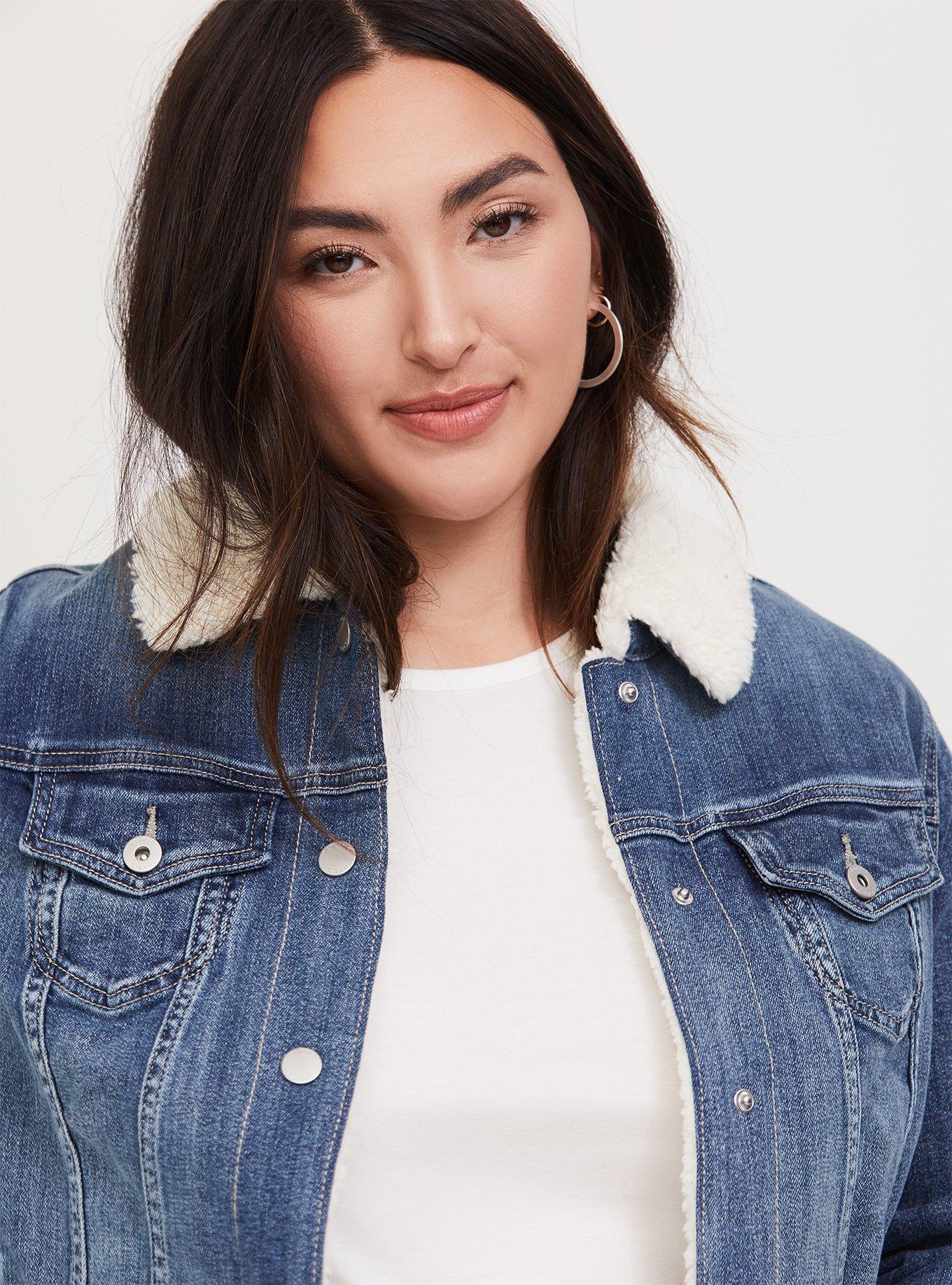 Plus Size - Denim Trucker Sherpa Jacket - Torrid