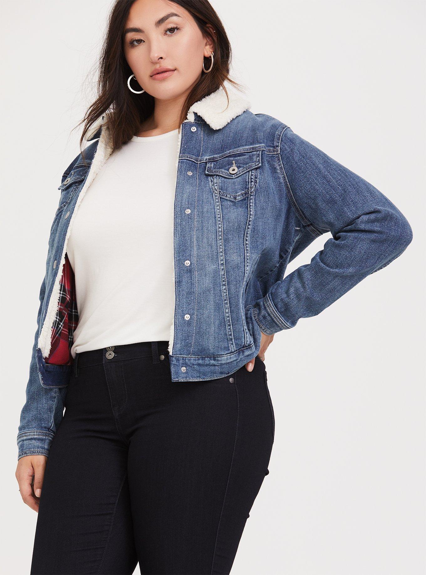 Woman Within Plus Size Women's Flannel-Lined Denim Jacket