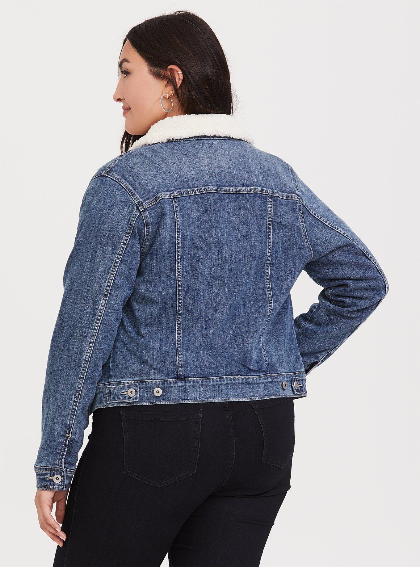 Plus size sherpa lined denim clearance jacket